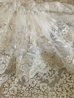 Ivory Embroidered Lace Window Valance - Elegant Home Accent